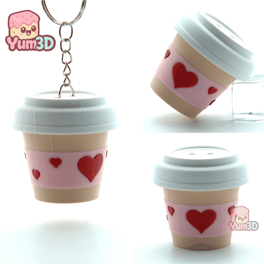 ☕ Yum3D Valentine Coffee Cup Fidget Clicker Keychain - Cute